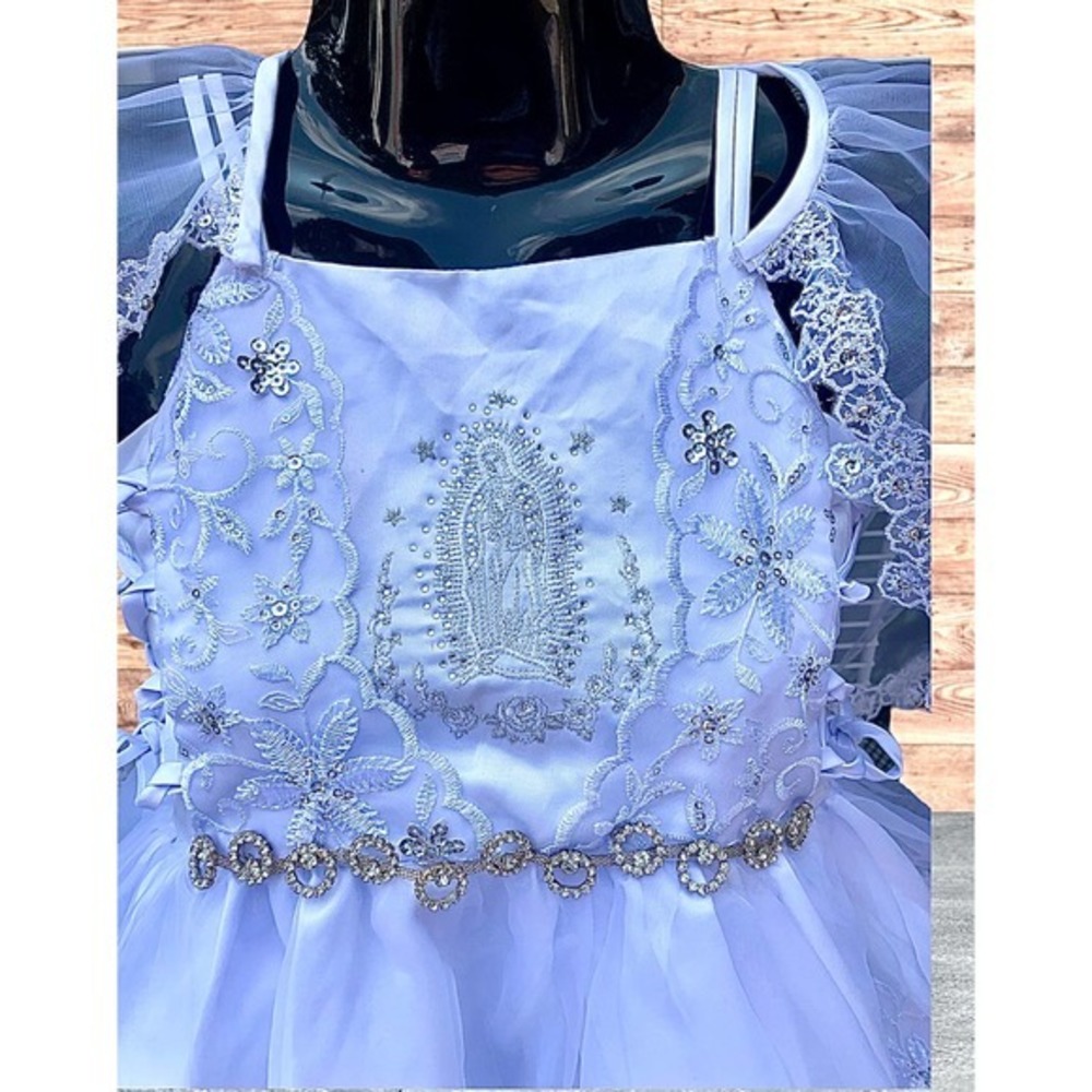 Baptism Communion Floral Embroidered Spaghetti‎ Strap Virgin Mary Dress SZ 6